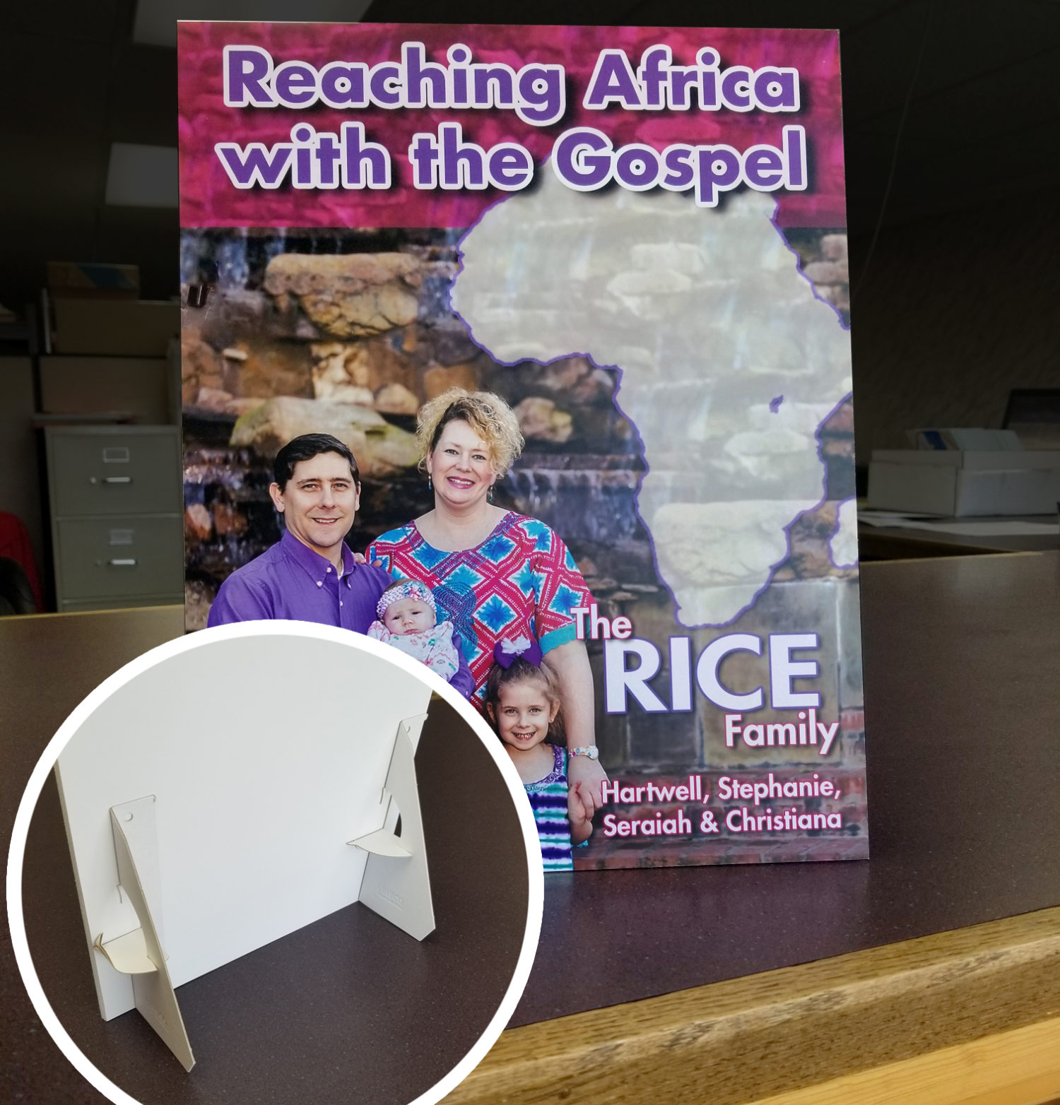 Tabletop display signs for Missionary support and fundraising - MissionaryCards.com